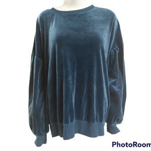 Gilligan & O'malley dark teal velvet long puffy sleeves pullover, size XXL, EUC